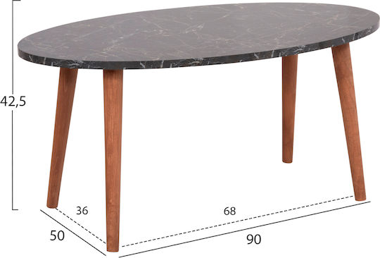 Ovales Zentral Kaffeetisch Vital Holz Schwarz Marmor-Kirschbaum 90x50x42cm