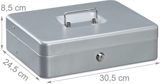 Relaxdays Cash Box Banknotes Coins Silver 8.5 X 30.5 X 24.5 Cm