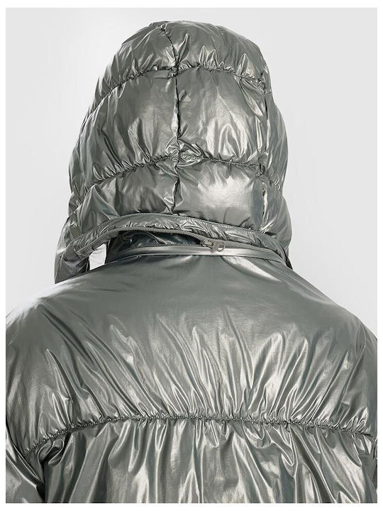 Women's Lifestyle Jacket Waterproof for Winter with Hood Silver
