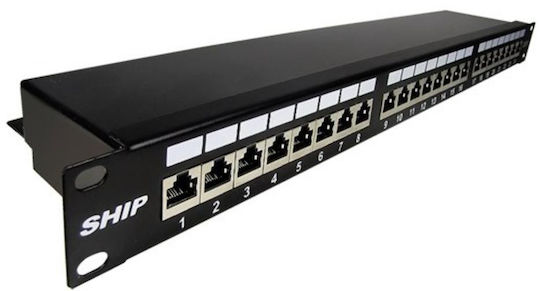 Patch Panel για Rack 1U 19" 24 Θυρών cat6a με Οδηγο Καλωδιων Μαύρο