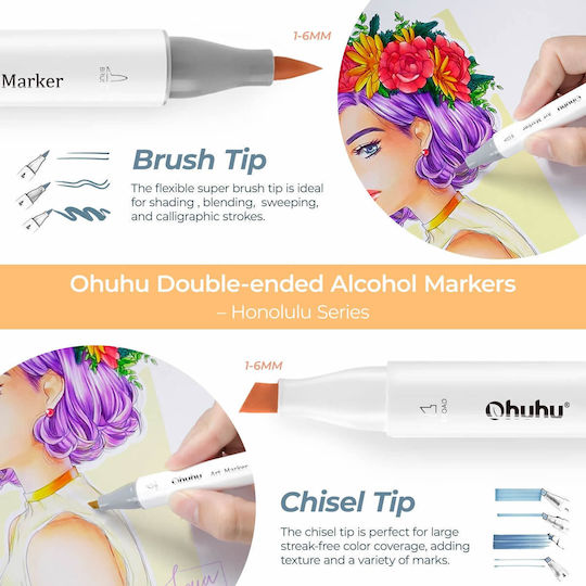 Ohuhu Honolulu B Brush & Chisel 48 Drawing Markers Mid-Tones