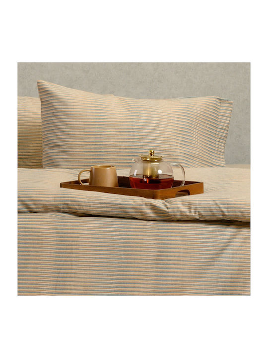 Melinen Sheet Set with 2 Pillowcases Super-Double Flannel with Elastic 160x200+30cm. Trinity Petrol 3pcs