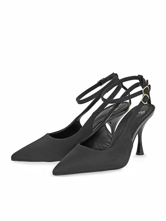 Paris 821 Satin Heels with High Heel Black