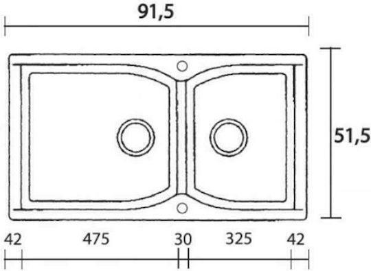 Sanitec Classic Drop-In Spüle Links aus Verbundgranulat B92xT51cm Granite Grey