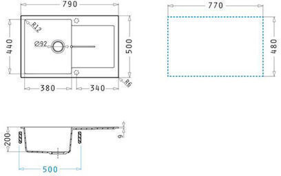 Pyramis 1b 1d Plus 070242411 Drop-In Мивка от Синтетичен Гранит Ш86xД50см Бежов