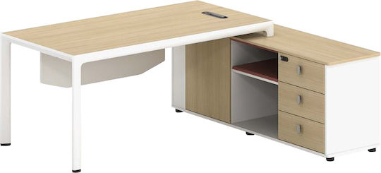 Birou Colțar Thesis Din Lemn Alb / Natural 160x160x75cm EO920,1