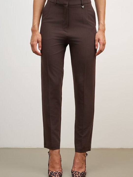 Damen Hoch tailliert Stoff Hose in Schlanker Passform Brown
