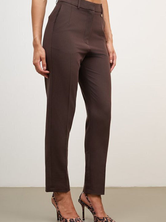 Damen Hoch tailliert Stoff Hose in Schlanker Passform Brown