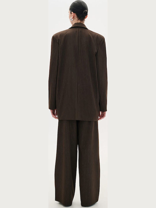 Damen Stoff Hose Gestreift Brown