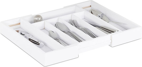 Relaxdays Drawer Cutlery Tray Opening Wooden 37x48.5x5.5cm White