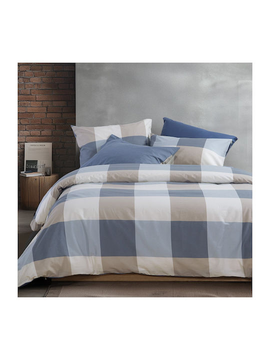 Nef-Nef Homeware Bettwäsche-Set mit Gummiband 160x200+35cm. Casual Check Denim 4Stück