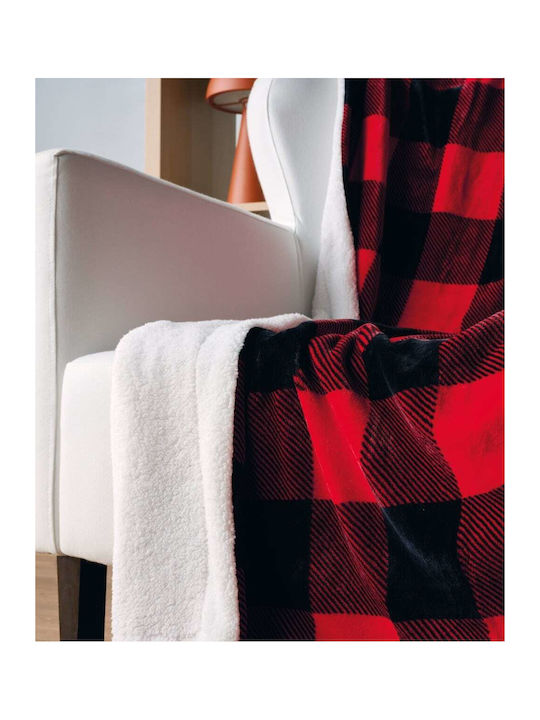 Kentia Lumber Κουβέρτα Γούνινη Καναπέ 130x170εκ. Red-black