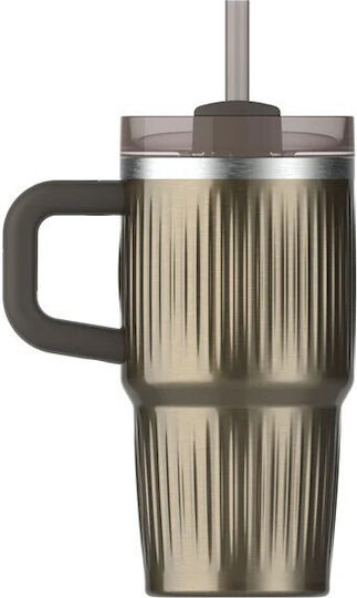 Stanley Fluted Handled Tumbler Thermos Stainless Steel 590ml Gunmetal Shine with Straw and Handle