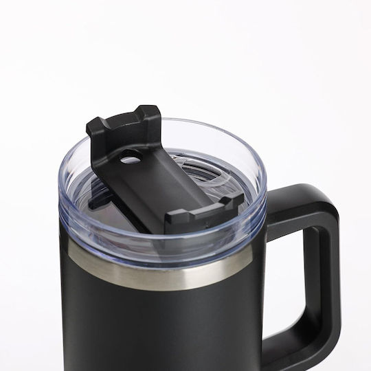 Muitomas Handled Tumbler Plastic Thermos Bottle 900ml Black with Straw and Handle