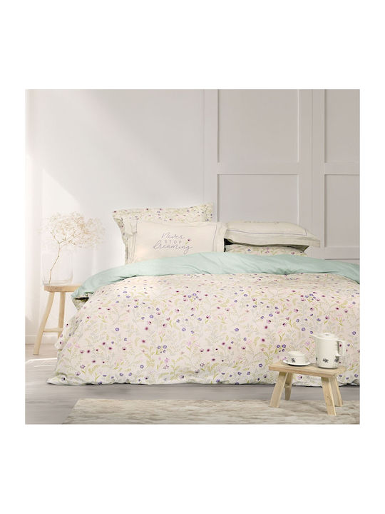 Nima Duvet Cover Set Cotton Queen with 2 Pillowcases 220x240 Dream Garden Beige, Green