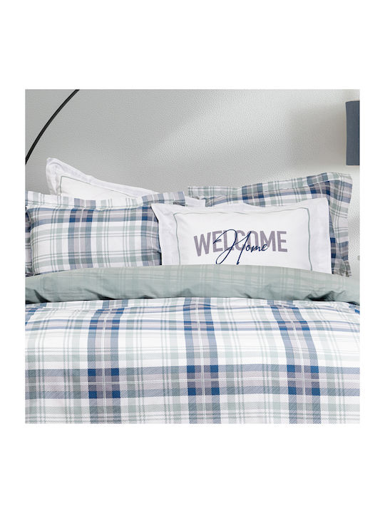 Nima Bettbezug-Set Baumwolle Einzelbett mit Kissenbezug 160x240 Welcome Blue, Grey
