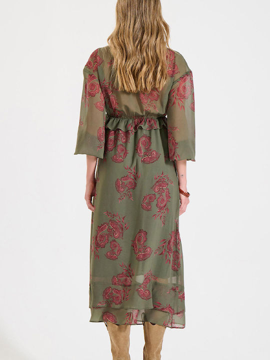 Sommer Midi Damenkleid mit Rüschen Olivgrün