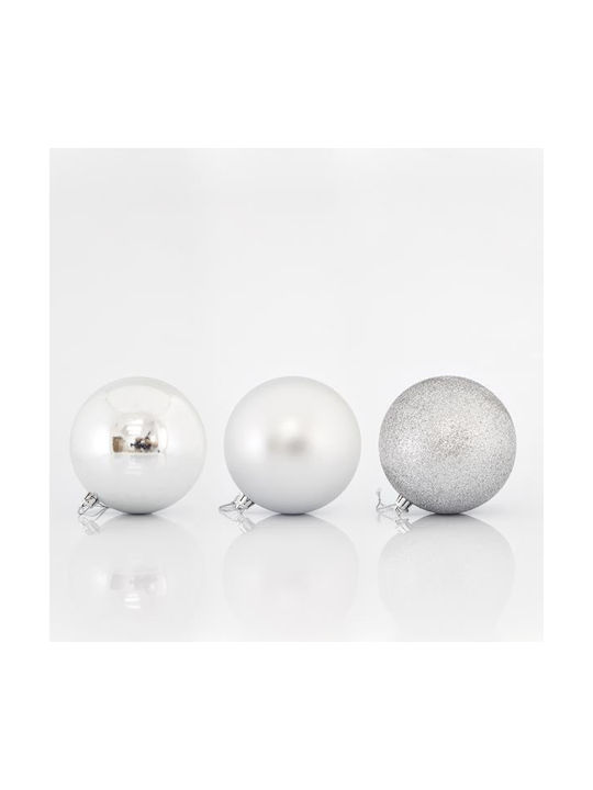 Hanging Ball Ornament Ornament Plastic Silver 10cm Set 6pcs