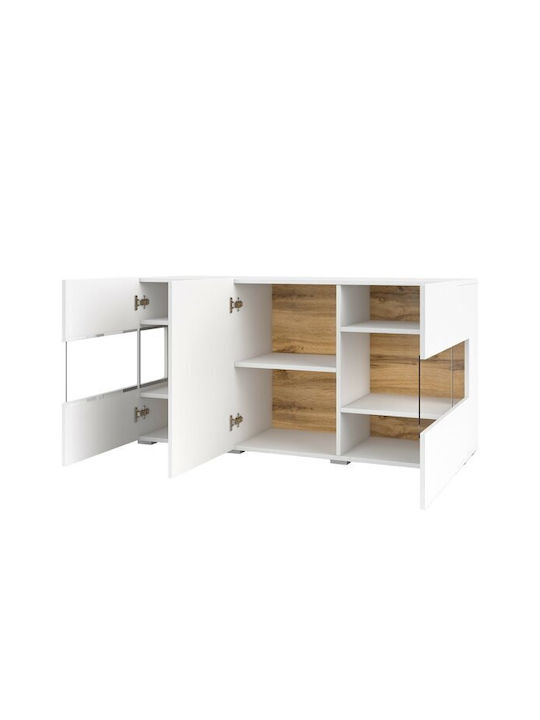 Revmiru 102 Wall Living Room Display Cabinet made of Particleboard with Glass White, Wotan Oak 120x35x62cm