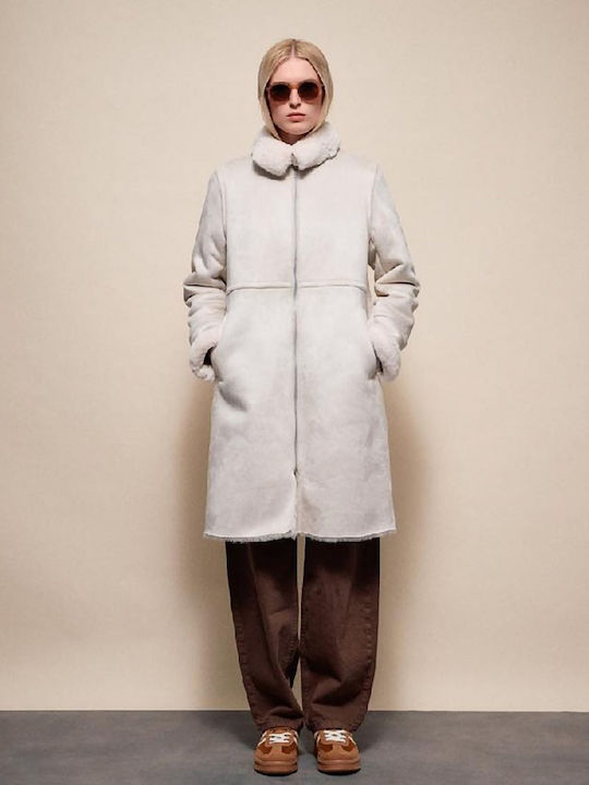 Damen Off White Mantel mit Reißverschluss