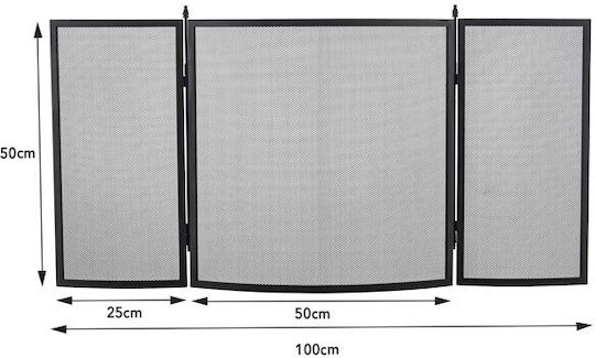 Home & Camp HCFT2908 Metallic Fireplace Screen with 3 Panels 100x50cm Black