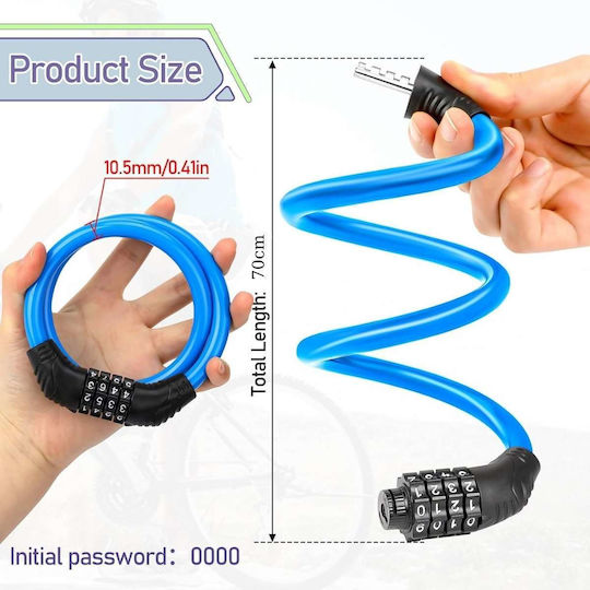 Bicycle Cable Lock Combination 10.5x700mm Blue