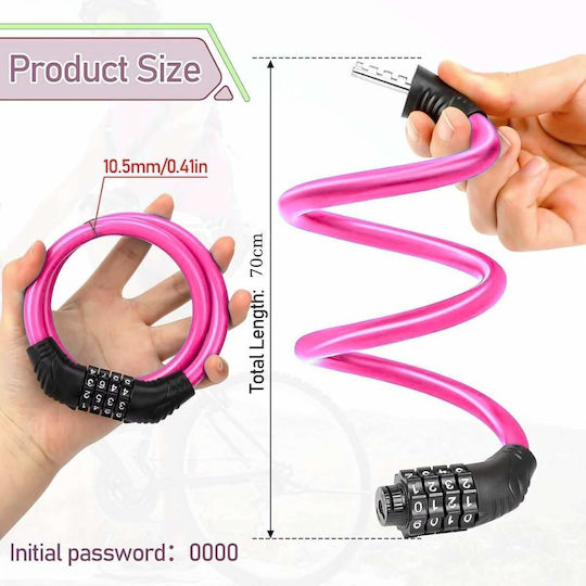 Bicycle Cable Lock Combination 10.5x700mm Pink