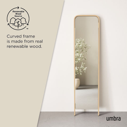 Umbra Bellwood Leaning Oglindă De Podea Arcuită Cu Cadru Din Lemn Bej 154x39cm