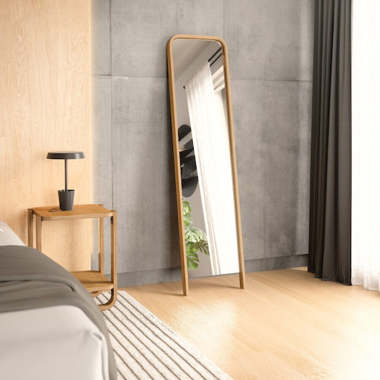 Umbra Bellwood Leaning Oglindă De Podea Arcuită Cu Cadru Din Lemn Bej 154x39cm