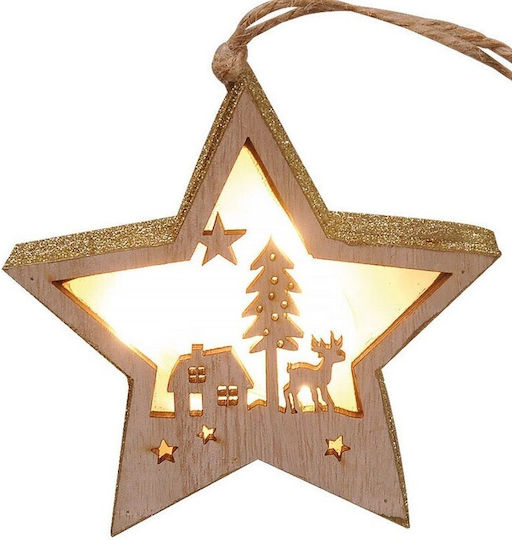 Lianos Christmas Decorative Pendant Illuminated Wooden Star 12x12cm