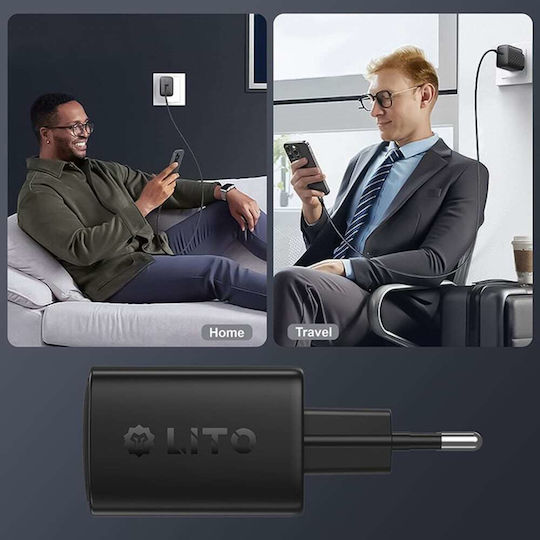Lito Charger Without Cable GaN with 2 USB-C Ports 45W Power Delivery Blacks (LC22)