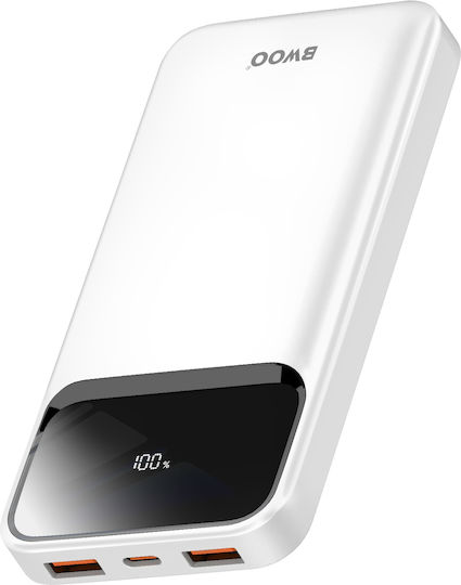 BWOO Ultra Thin Power Bank 10000mAh 22.5W με 2 Θύρες USB-A και Θύρα USB-C Power Delivery / Quick Charge 3.0 Λευκό