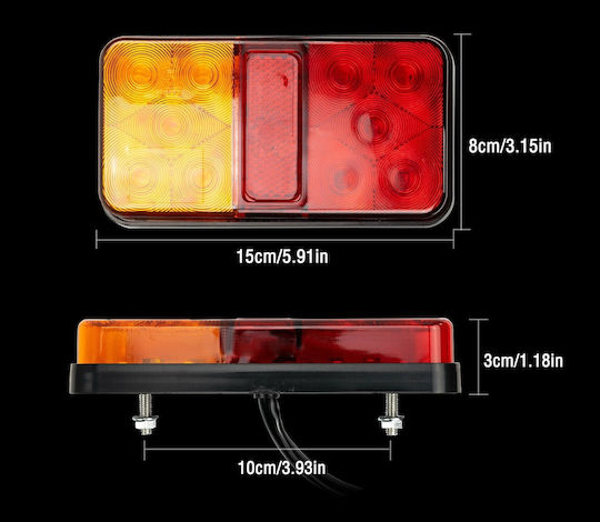 Set LED Truck Rear Light 12V Brake Turn Signal Tail Slim 150mm x 80mm x 30mm IP67 Fzst0502