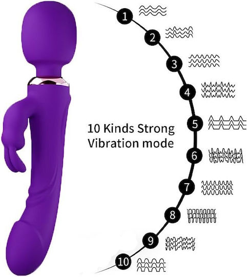Smd Limitless Wand Vibrator 3-in1 Rabbit Ασύρματος Κλειτοριδικός Δονητής & Realistic Dildo Purple