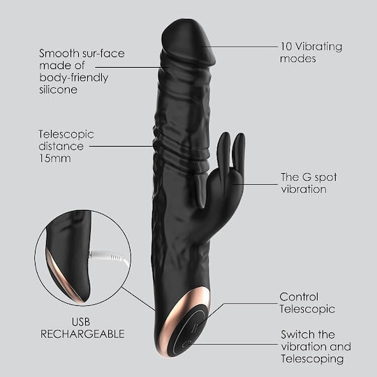 Smd Wet Dream Kaninchen Klitoralstimulation G-Punkt Vibrator 2-in-1 Doppelter Vibrator 10 Vibrationsmodi 24,5cm Schwarz