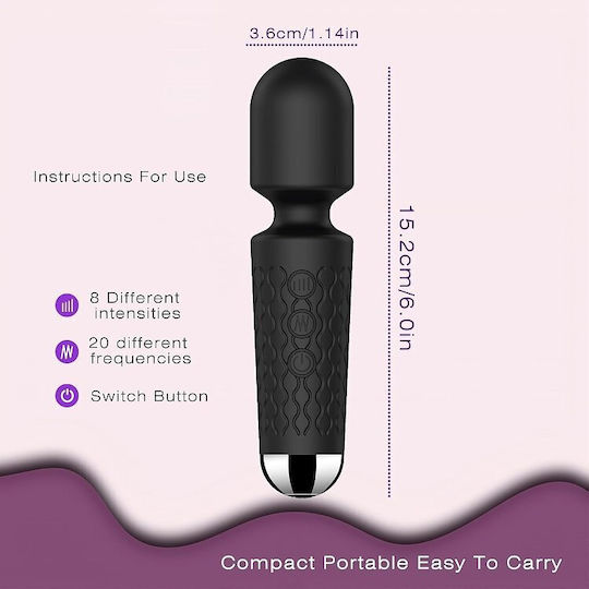 Smd Vibrator Wand Pocket Wireless Clitoral Vibrator 15cm 20 Vibrations & 8 Intensities Black