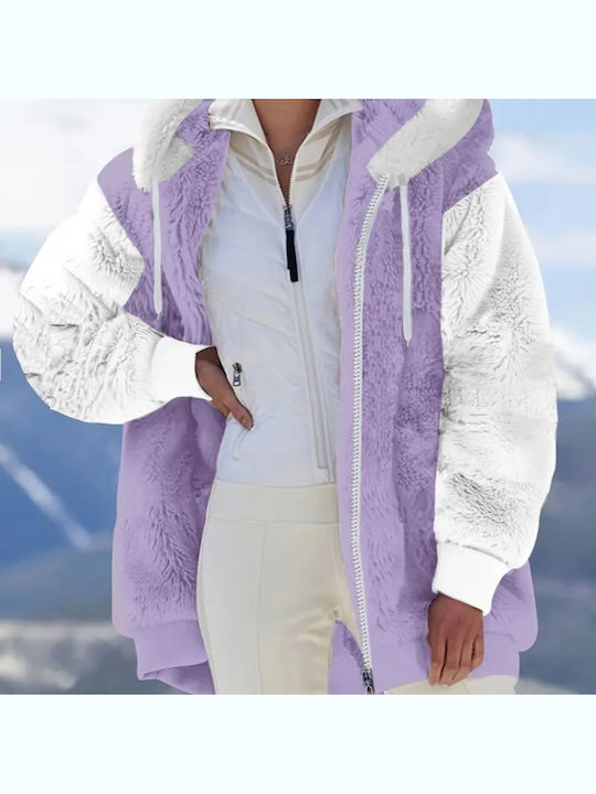 Cardigan Pentru Femei Cu Fermoar Lila-Alb