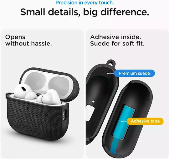 Spigen Urban Fit Case Silicone / Fabric / Plastic with Hook in Black color for Apple AirPods Pro 3