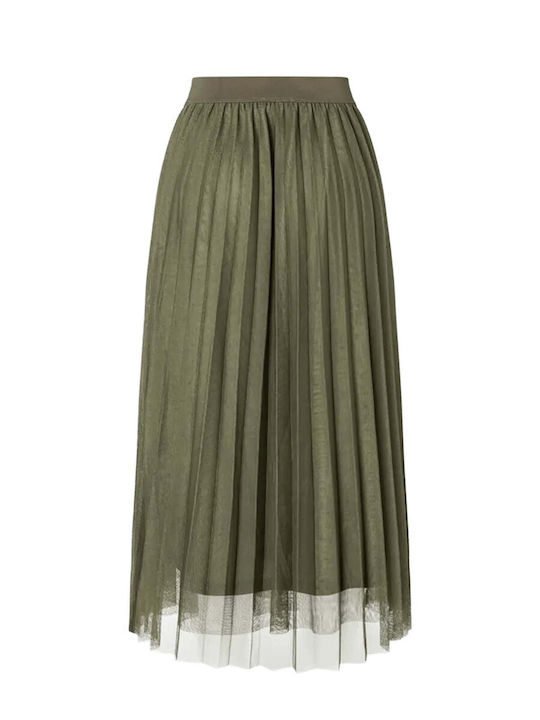 High-waisted Midi Skirt with Tulle Olive