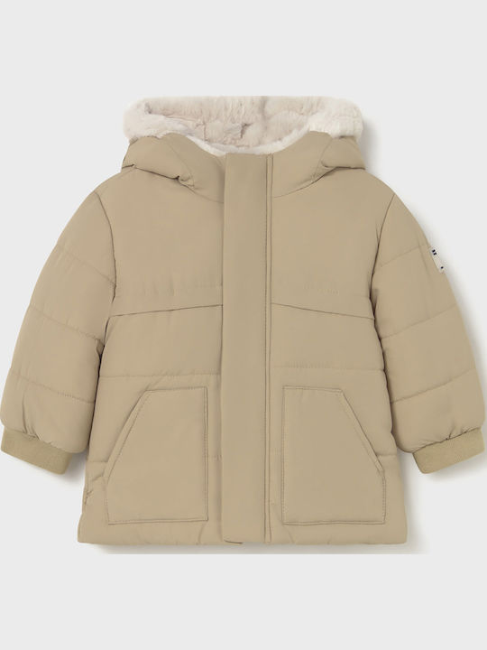 Kids Casual Short Coat with Hood Beige