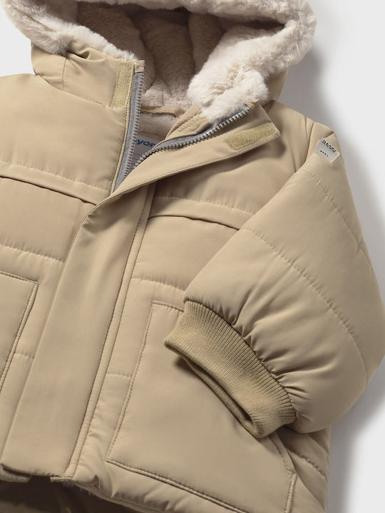 Kids Casual Short Coat with Hood Beige