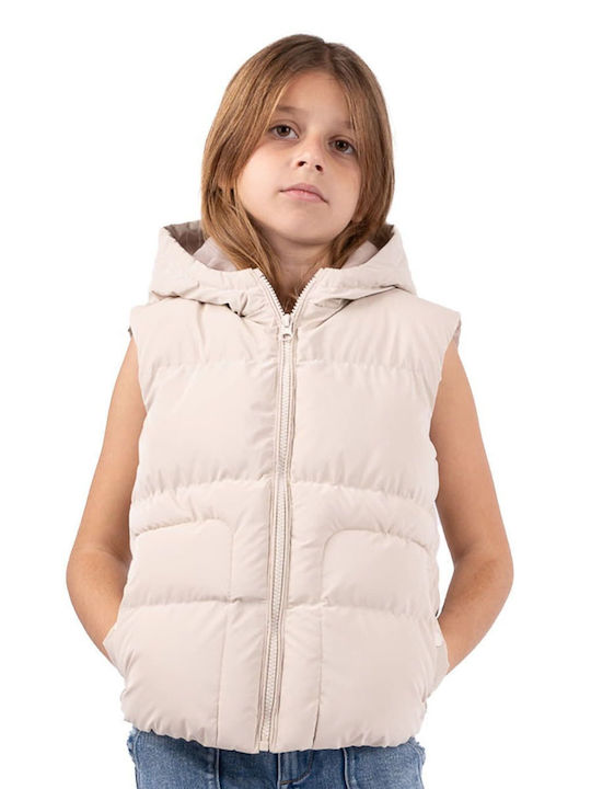 Kids' Casual Jacket Sleeveless with Hood Beige