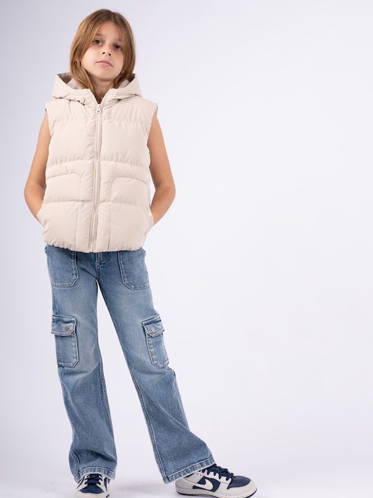 Kids' Casual Jacket Sleeveless with Hood Beige
