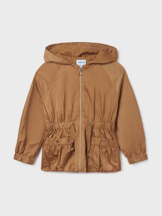 Kids' Casual Jacket Short Windproof with Hood Brown