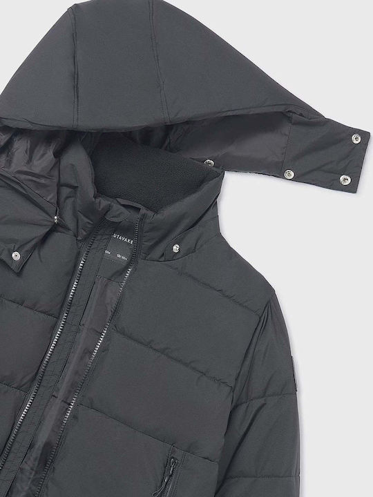 Kids Casual Long Jacket with Hood Black