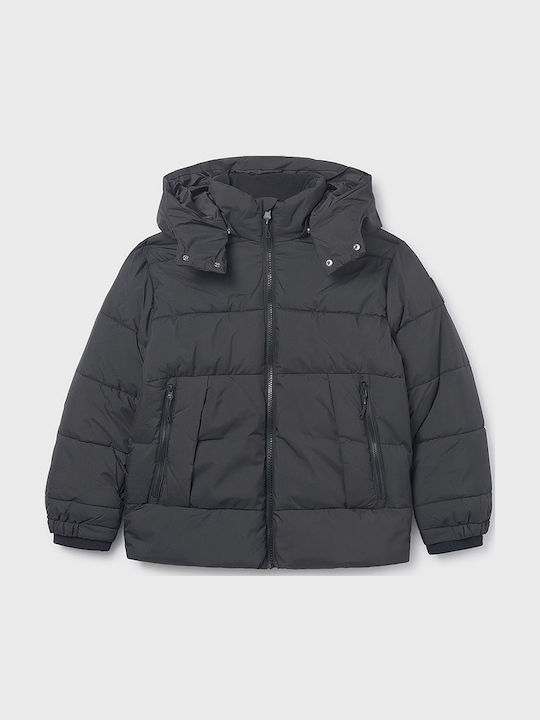 Kids Casual Long Jacket with Hood Black