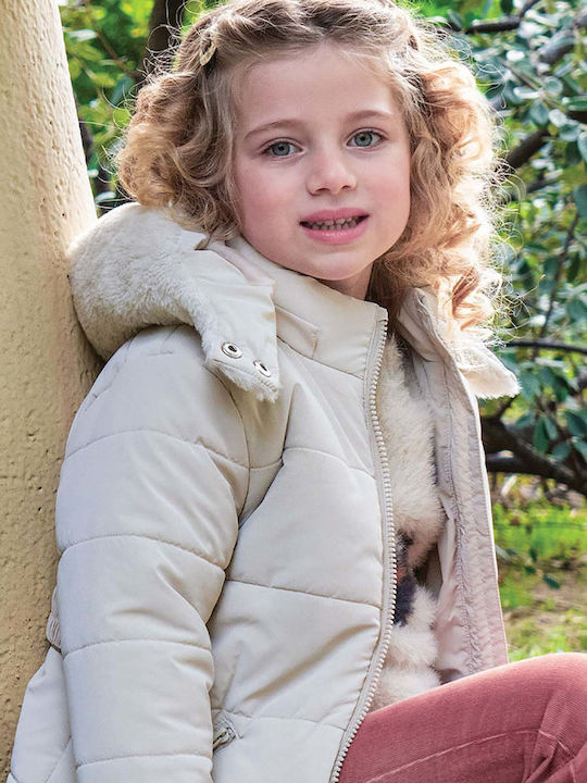 Kids Casual Long Jacket with Hood Cream