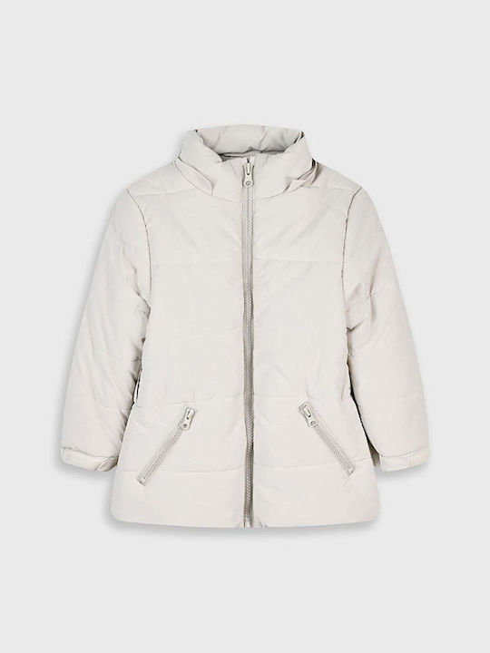 Kids Casual Long Jacket with Hood Cream