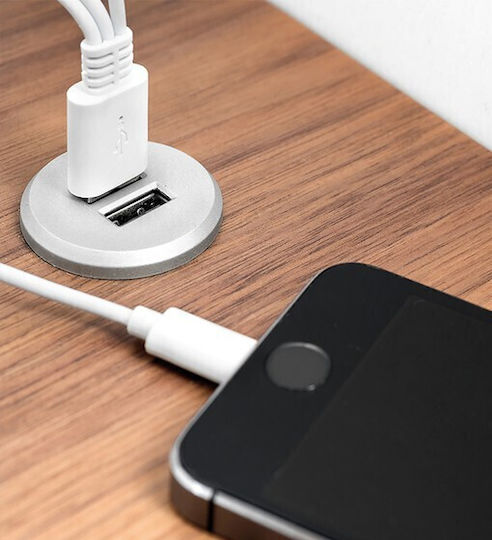 Emuca Χωνευτή Πρίζα με 2 Θύρες USB Ασημί