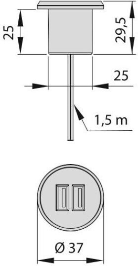 Emuca Χωνευτή Πρίζα με 2 Θύρες USB Ασημί